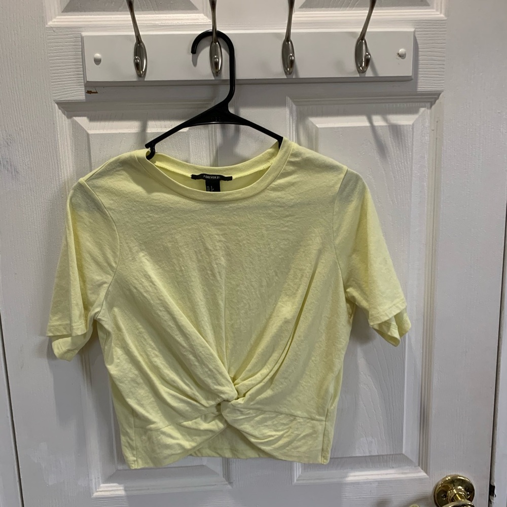 pastel yellow tied bottom cropped top